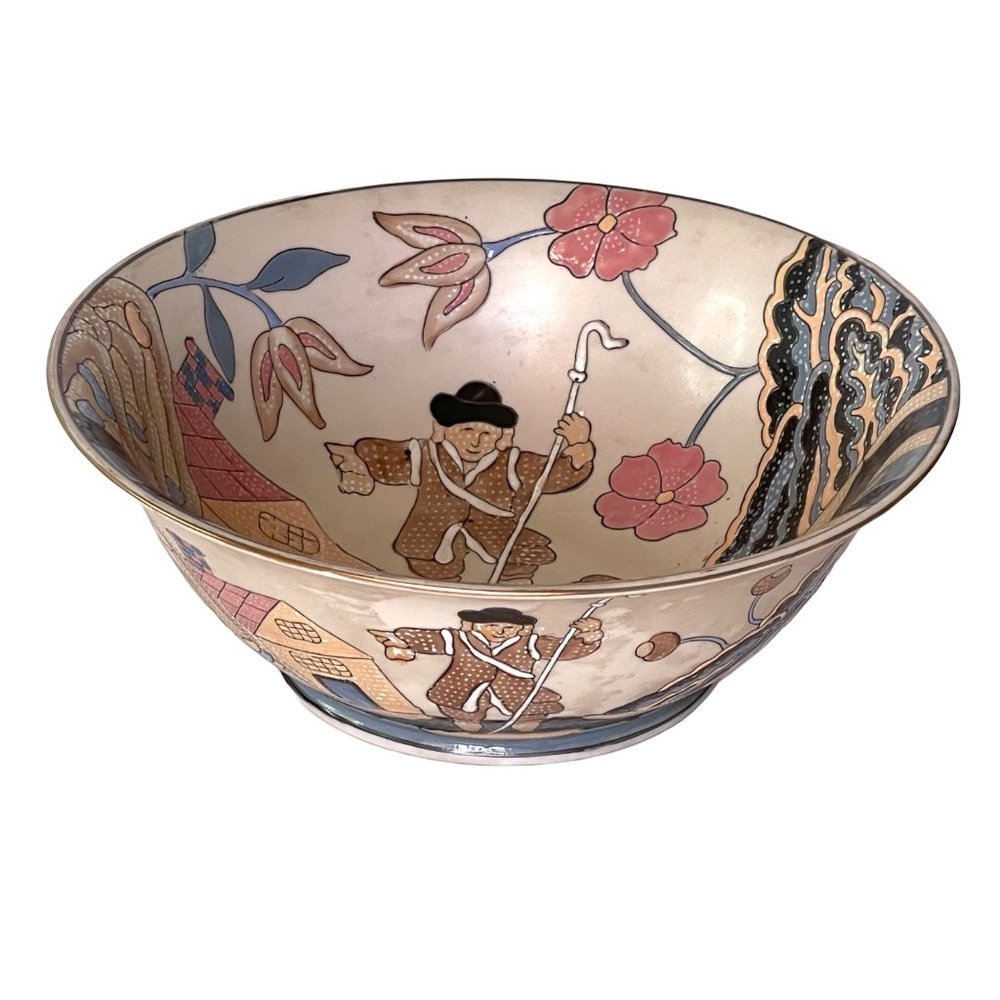 Vintage China Trader Bowl Hand Painted Enamel 9.75" x 3.75"